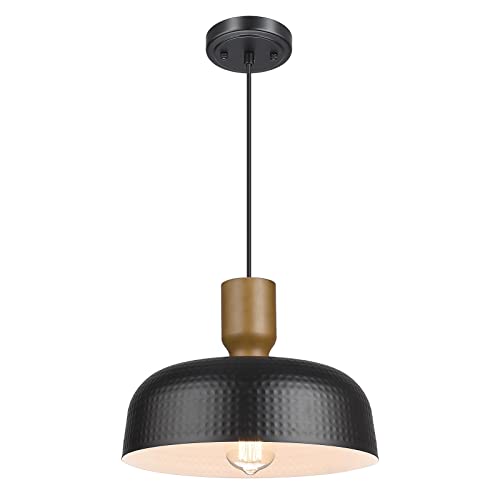 Image of Darkaway Industrial Pendant Light Fixtures Ceiling Hanging with Hammered Metal Shade, Black Pendant Light for Kitchen Island Lighting Hanging Lamp Adjustable Height, Medium