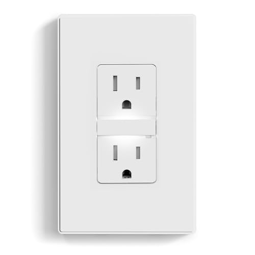 Image of ELEGRP Decorative Outlet Night Light, Electrical Wall Outlets with Built in Led Guidelight 6000K, Tamper Resistant Receptacle, 15 Amp 125 Volt, Plate Cover Included, Matte White, 1 Pack