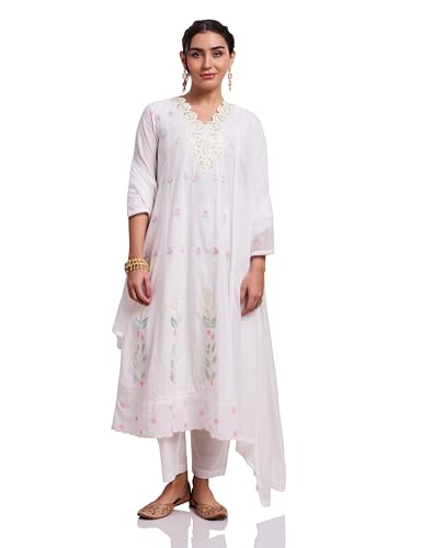 Image of Amazon Brand - Myx Women's Pure Cotton A-Line 3 piece Schiffli Suit Set (Available in Plus Sizes)