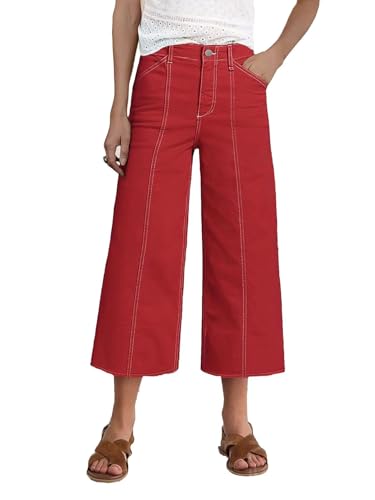 Flamingals Wide Leg Cropped Pants for Women Mid Rise Casual Straight Leg Capri Pants