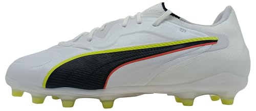 PUMA Unisex King 20 PRO Firm Ground/Artifical Ground Football Boots, PUMA White-Glowing Red-Yellow Alert, 4.5 UK