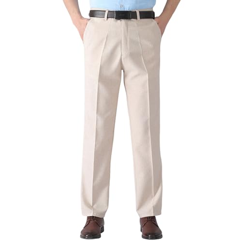 Generico Pantalones chinos para hombre, ajuste suave, pierna ancha, verano, boda, caminata, informal, transpirable, estilo empresarial y clásico, con bolsillos oblicuos, para hombre, amarillo, 3XL