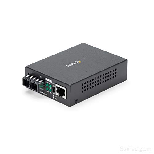 StarTech.com Singlemode (SM) SC Fiber Media Converter for 10/100/1000 Network - 10km - Gigabit Ethernet - 1310nm - w/Auto Negotiation (MCMGBSCSM10), Black
