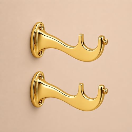 Image of Elite Aluminum Curtain Rod Brackets - Heavy-Duty Wall Mount Clamps for Curtain Rod Support for Door and Window Curtain Rods with Screw and Wall Plug - Pack of 2PCS (Royal Gold)