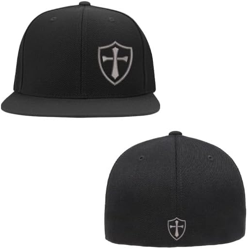 Crusader Cross Military Logo Front and Back Embroidered Fitted Hat Black Grey Navy Red Olive Royal Blue Curved or Flat Brim - Image 2