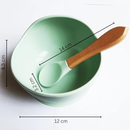 Image of Baby Bowl with Spoon, Infant Set for Babies & Toddler, Extra Strong Baby Suction Cup, Kids Feeding Essentials, Silicone Childern Feeding Bowl, Bpa Free Cup (Set : 1, Color : Green)