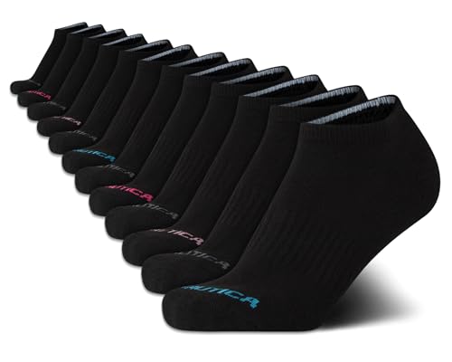 Image of Nautica Womens No Show Socks Moisture Wicking Low Cut Ankle Socks, 12 Pack | Moisture Wicking Dri-Motion Fabric, Cushioned Key Areas, Banded Arch Support, No Show Low Cut, Shoe Size 4-10