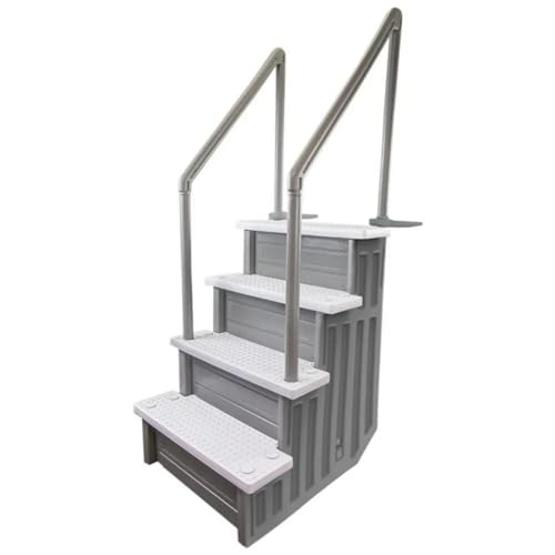 Escalera para piscina con peldaños grises y blancos 81 in alto miniatura 1