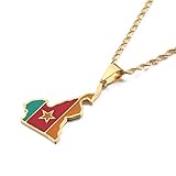 Cameroon Map Flag Color Pendant Chain Necklaces Stainless Steel Jewelry Cameroun Country Maps Cameroonians Gift (Gold)