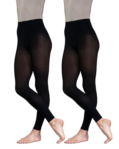 2 Pairs Dance Ballet Footless Tights (Age 9-11) (Black)