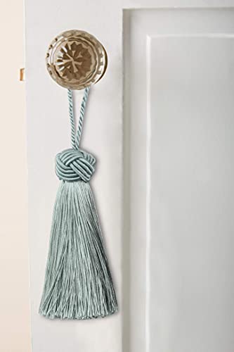 Image of BEL AVENIR 8 Pcs Elegant Polyester Key Tassel Colorful Craft Tassels Charms | Key Tassel for Christmas Tree, DIY Craft Garland Project, Wedding Home Party Decorations, Small Tassel (Light blue)