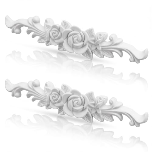 Roowest 2 Pcs Rose Carved Appliques Onlays White PVC Appliques for...