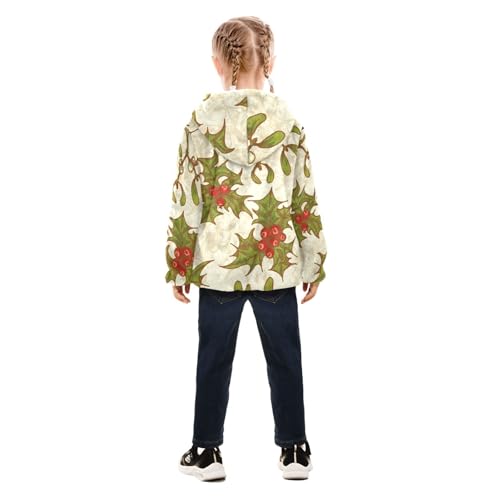 OTVEE Vintage Christmas Holly Twigs Mistletoe Kids Hoodie Jacket Fall Spring Full Zip Warm Outwear Coat4