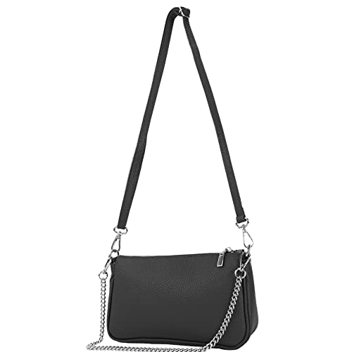 modamoda de - T237 - Borsa a tracolla piccola in pelle, Nero , Small