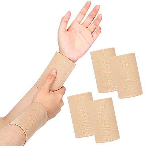 SATINIOR 2 Pairs Compression Wrist Sleeve Compression Wrist Brace Wrist Supports Wrist Wraps Elastic Wristbands for Men and Women Tennis, Tendonitis, Carpal Tunnel (Beige, X-Large)