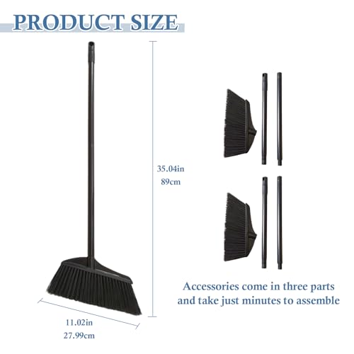 Primero Basics Black Broom for Floor Cleaning, 35" Heavy Duty Iron Handle Angled Broom with Stiff Bristles, Manual Sweeper for Kitchen, Apartment, RV, Small Spaces, Indoor Outdoor Use, 2 Pack by Primero Basics - Used condition - Image 2