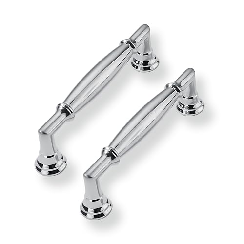 CABDM 10 Pack 3-3/4 Inch(96mm) Vibrant Polished Chrome Cabinet Pulls Solid Heavy Duty Round Cabinet Pulls Kitchen Cabinet Hardware for Cupboard Drawer Handles Dresser Pulls