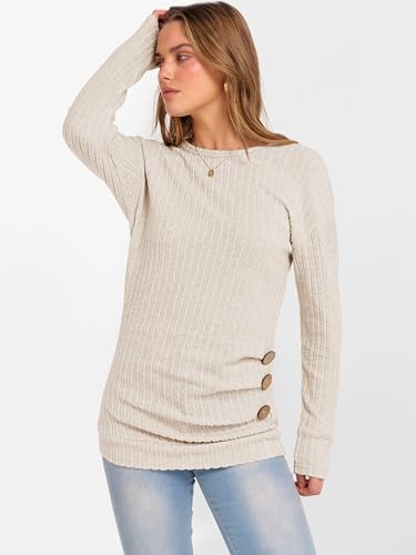 ANRABESS Womens Long Sleeve Tunic Top 2025 Fall Sweaters Lightweight Ribbed Knit Buttons Shirts Casual Work Outfits4