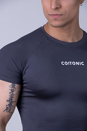 Image of COITONIC Men Compression Half Sleeves Round Neck T-Shirt for Gym and Sports Wear