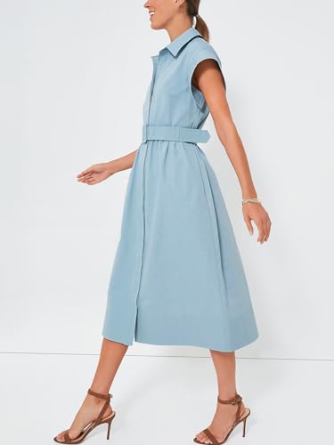 Image of Jenkoon Women's Turn Down Collar Shirt Dress with Belt Short Sleeve Shell Trench Coat Formal Dresses