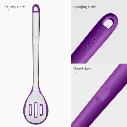 Image of U-Taste Silicone Slotted Spoon, 13.3 inch Long Large Mixing Spoon, Purple