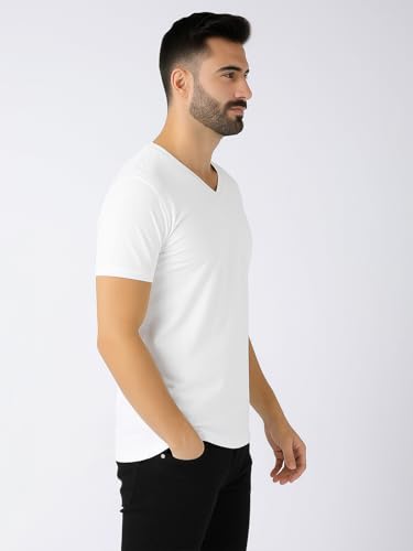 Image of Friskers Men's V-Neck Short Sleeves Cotton T-Shirt - Casual T-Shirt, Regular Fit