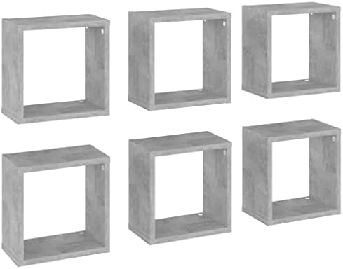 vidaXL 6x Wall Cube Shelf Home Living Room Bedroom Furniture Set Shelving Ledges Storage Wall Hanging Floating Shelf Unit Cube Organiser Grey