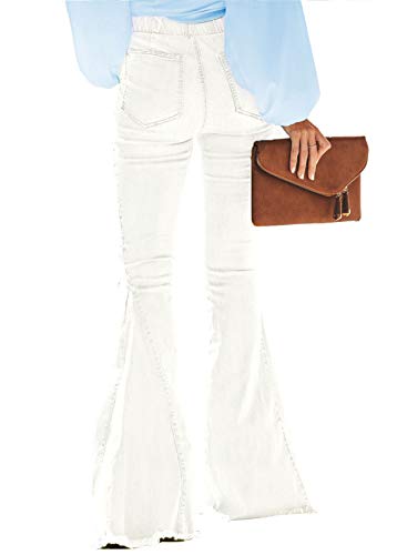 Dearlove Women's Casual High Waisted Distressed Flare Jeans Bell Bottom Denim Pants White Medium
