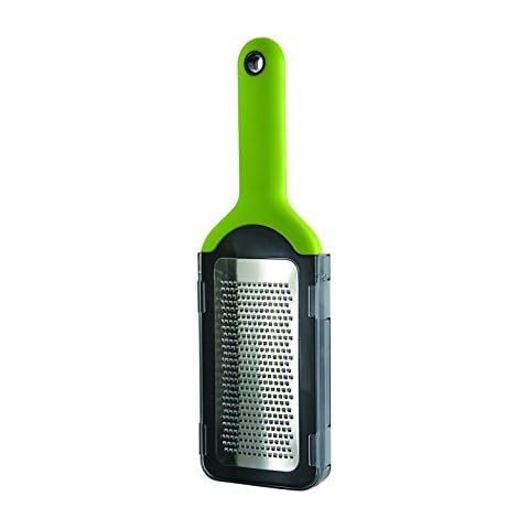 Simposh Fine Grater - Green/Gray Handheld for grating/zesting citrus fruit hard cheese garlic spice vegetable chocolate. Sharp Stainless Steel Blade, Soft Ergonomic Handle, Safety Cover Food Container Cover