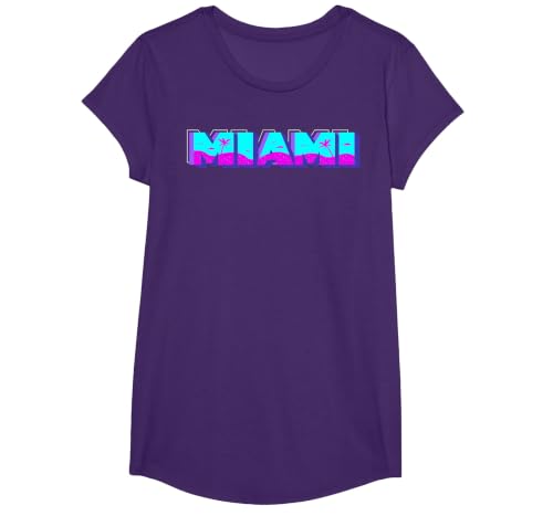 Miami - Florida Vaperwave Synthwave 80s Style Retro Design T-Shirt, Girls, Purple, Small