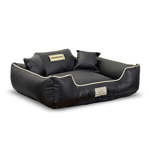KING DOG Hundebett ECOSHINE Laufstall Antislip Schwarz mit weißem Rand Zwei kleine Kissen gratis dazu (75x65 cm)