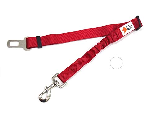 Car Seat Belt for Dogs Cats Pets, Adjustable Safety Heavy Duty Elastic Lead Harness for Cars with Elastic Nylon Bungee Buffer (Red)
