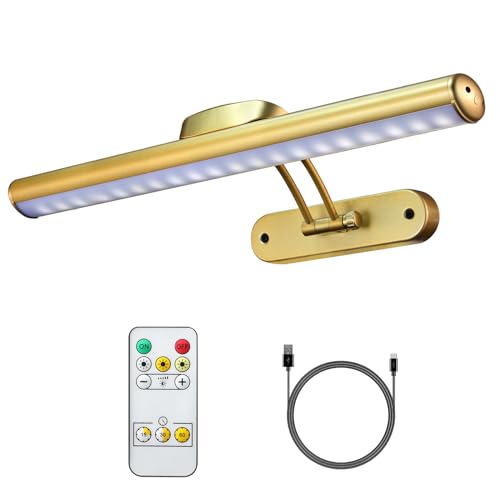 Image of MIOBLUE Rechargeable Picture Light with Remote, Wireless Battery Art Display Light with Remote Control, Dimmable /Timer Off Painting Light, 3 Lighting Modes Full Metal Dartboard Lights (Gold-1Pack)