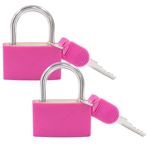 Image of BokWin 2 Pack Keyed Padlock Luggage Locks Hot Pink ABS Plastic Covered Copper Padlock for Jewelry Box Laptop Bag Backpack Gym Locker