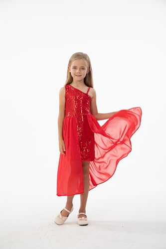 Girls Sequin One Shoulder Birthday Party Prom Dress4