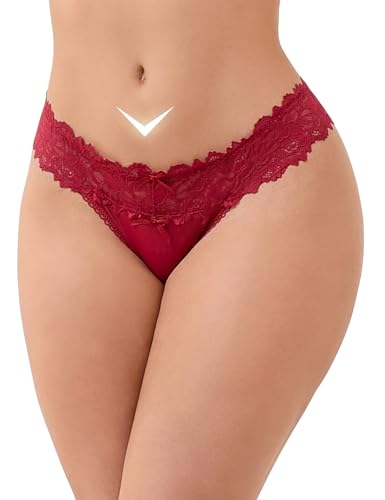 ohyeah Red Lace Thong Bikini Panties Sexy G-String Thongs Underwear for Women Cotton Crotch Undies...