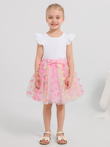 Image of Girls Tulle Skirt Set Kid Toddler Girl 2 Piece Outfits Ruffle Sleeve T-Shirt Bowknot Tutu Dress Birthday Party Outfit