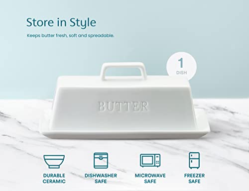 Kook Ceramic Butter Dish with Lid, Countertop, Dishes, Tray, White - Image 6