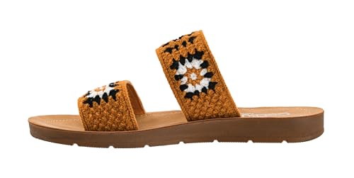 Image of Corkys Footwear Toodles Double Strap Sandal - Featuring Two Colorful Crocheted Straps, A Comfy and Cushioned Insole, Easy and Convenient Slip-On design, Black, 9 UK