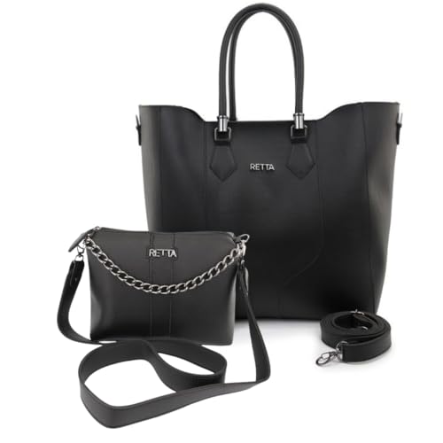 Kit 2 Bolsas Femininas Retta Oficial – Sacola Grande Espaçosa + Bolsa Transversal para Trabalho (preta)