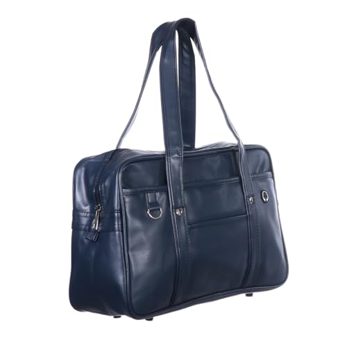 Sac à bandoulière scolaire imperméable grand volume ordinateur portable bleu foncé pour étudiant