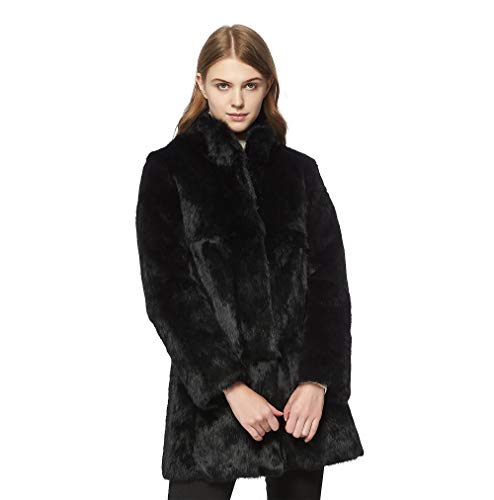 Fur Story Women's Genuine Rabbit Fur Coat for Winter Warm Fur Jacket (Long Black( Mandarin Collar), US 6)