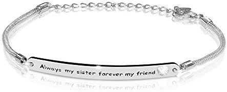 AOBOCO Sterling Silver Sister Bracelet Embellished with Crystals from Austria, Always My Sister Forever My Friend, Inspirational Christmas Anniversary Birthday Jewelry Gifts for Sister Best Friend