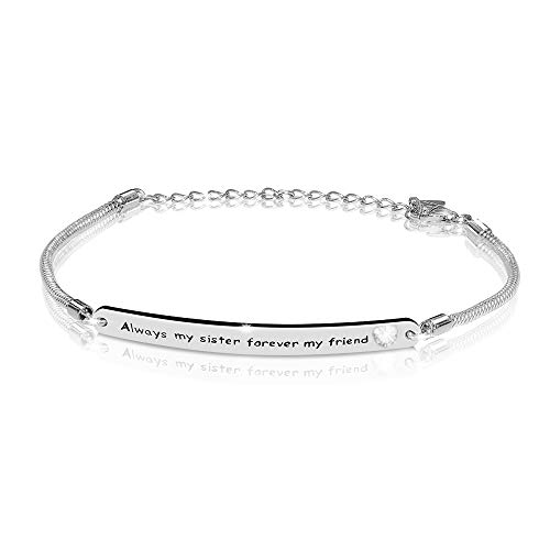 AOBOCO Sterling Silver Sister Bracelet Embellished with Crystals from Austria, Always My Sister Forever My Friend, Inspirational Christmas Anniversary Birthday Jewelry Gifts for Sister Best Friend