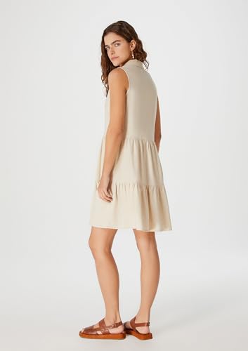 Vestido Curto Evasê Com Botões E Recortes - Bege XP