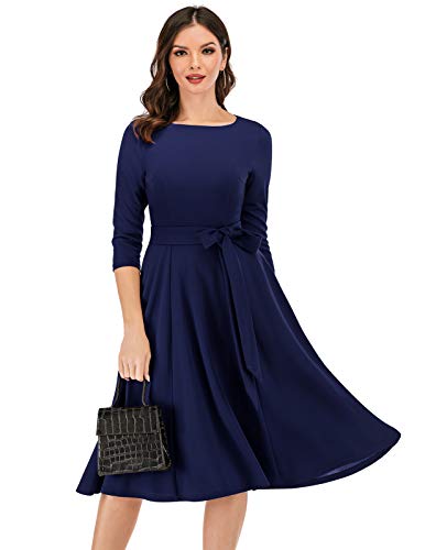 Dresstells Vintage Tea Dress For Women, 1950S Cocktail Party Dresses, Modest Bridesmaid Dress For Wedding Guest, 3/4 Sleeve Formal Aline Church Dress, Fit Flare Prom Dress Navy M #TOP3