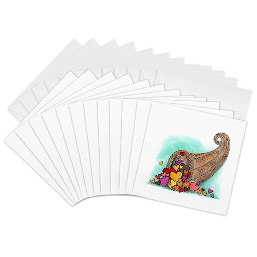 Cartes de vœux cornicopie de cœurs 3dRose | Lot de 12 grand format 15x15 cm