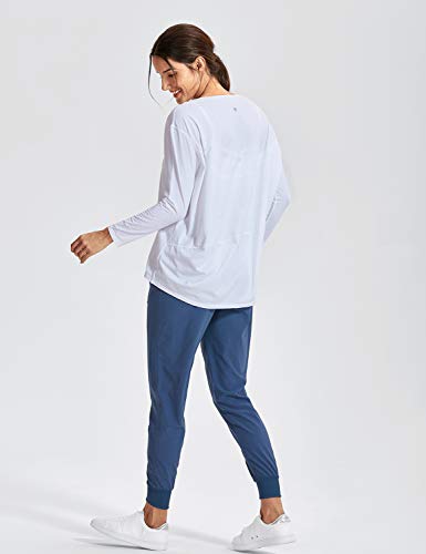 Crz Yoga Long Sleeve Workout Shirts For Women Loose Fit-Pima Cotton Yoga Shirts Casual Fall Tops Shirts White Small #TOP2