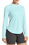 IUGA Rash Guard for Women Quarter Zip Pullover UPF 50+ Hiking Shirts Workout Athletic Tops Long Sleeve Swimsuits for Women (Pale Turquoise,M)