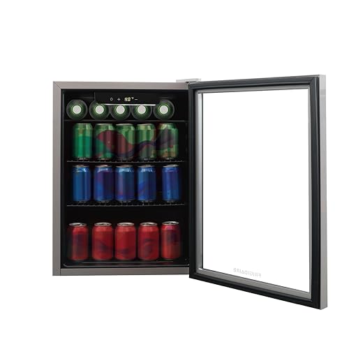 Frigidaire Beverage Fridge Refrigerator with Glass Door, Compact Mini Fridge with Digital Temperature Control Fits 87 Cans or 24 Bottles - 19.29" D x 25" W x 17.51" H, Silver on Fridge.com
